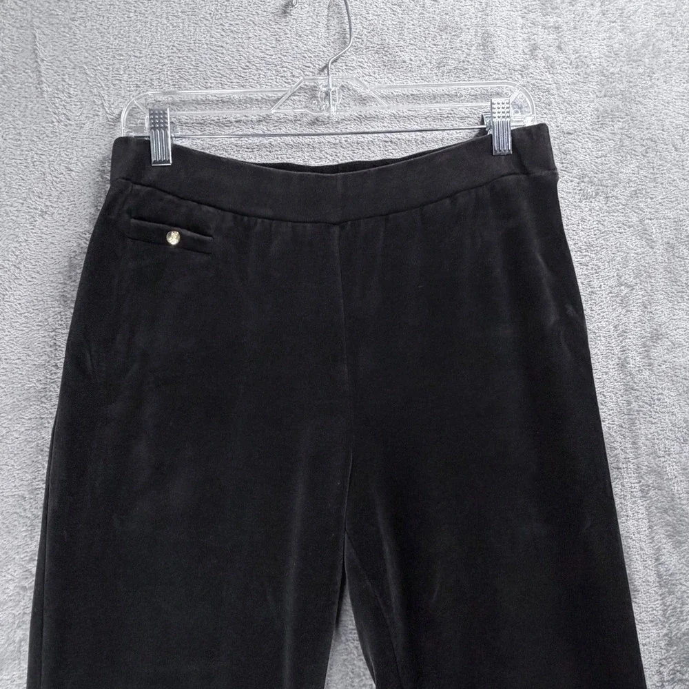 Y2K Vintage Lauren Ralph Lauren Pants Black Velour Wide Leg Gold Button Petite M
